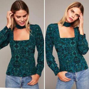 STONE COLD FOX 100% Silk Holloway Top in Green Carpet Boho Aztec - Size XS